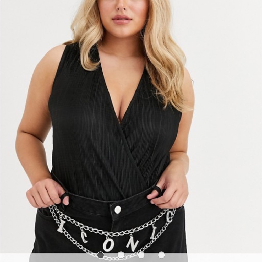 ASOS Curve rhinestone ICONIC slogan chain belt
